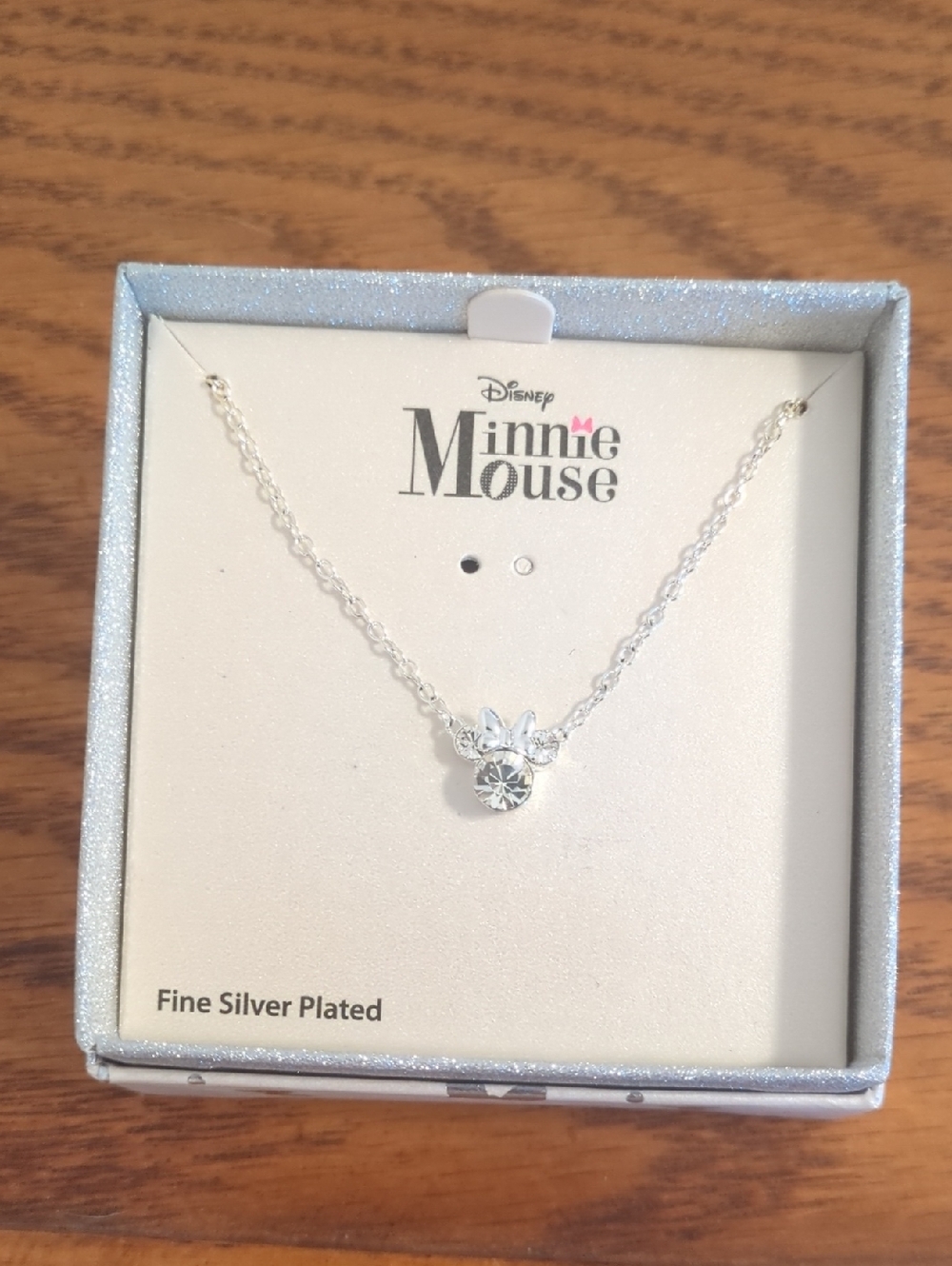 Disney Minnie Mouse Silver Plated April Crystal Pendant Necklace - Silver